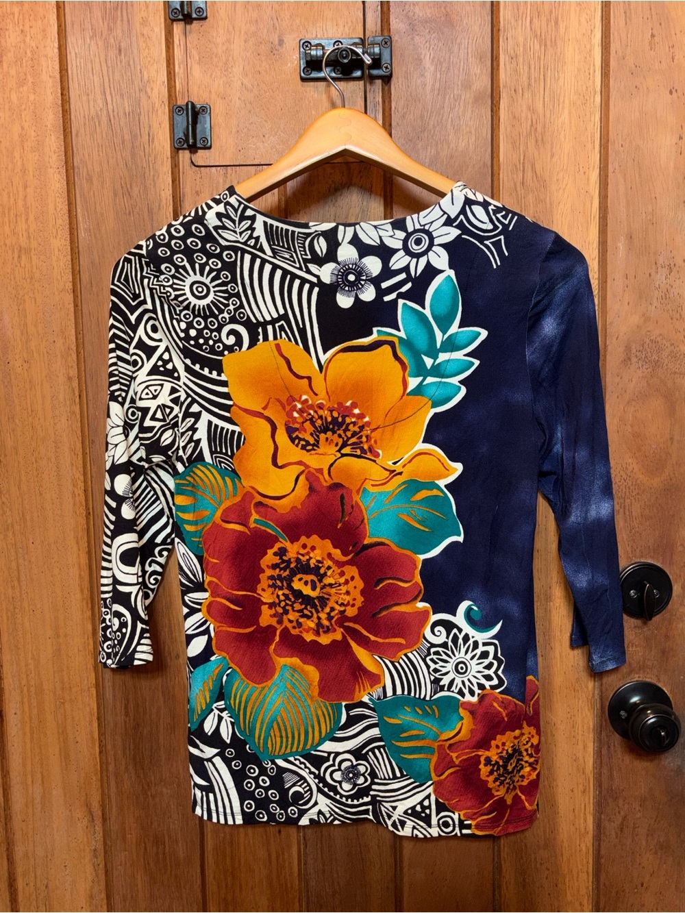 Chico’s 35th Anniversary Collection Floral Print - Navy with Orange and Black - Picture 3 of 3
